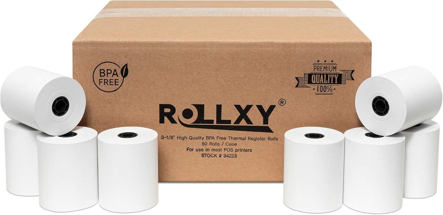 3 1/8 x 230 Thermal Paper Receipt Rolls (50 GSM - Solid Core) Fits All POS Cash Registers Printers, Clover Square Stations, Star Micronics SCP700, TSP100 BPA Free - Premium Grade (500 Rolls)