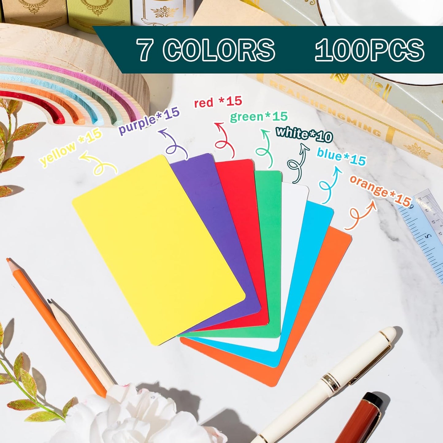 Harloon 100 Pcs Dry Erase Index Cards 3 x 5 Inch Laminated Reusable Dry Erase Note Cards Sheets for Office to Do List(Colorful)