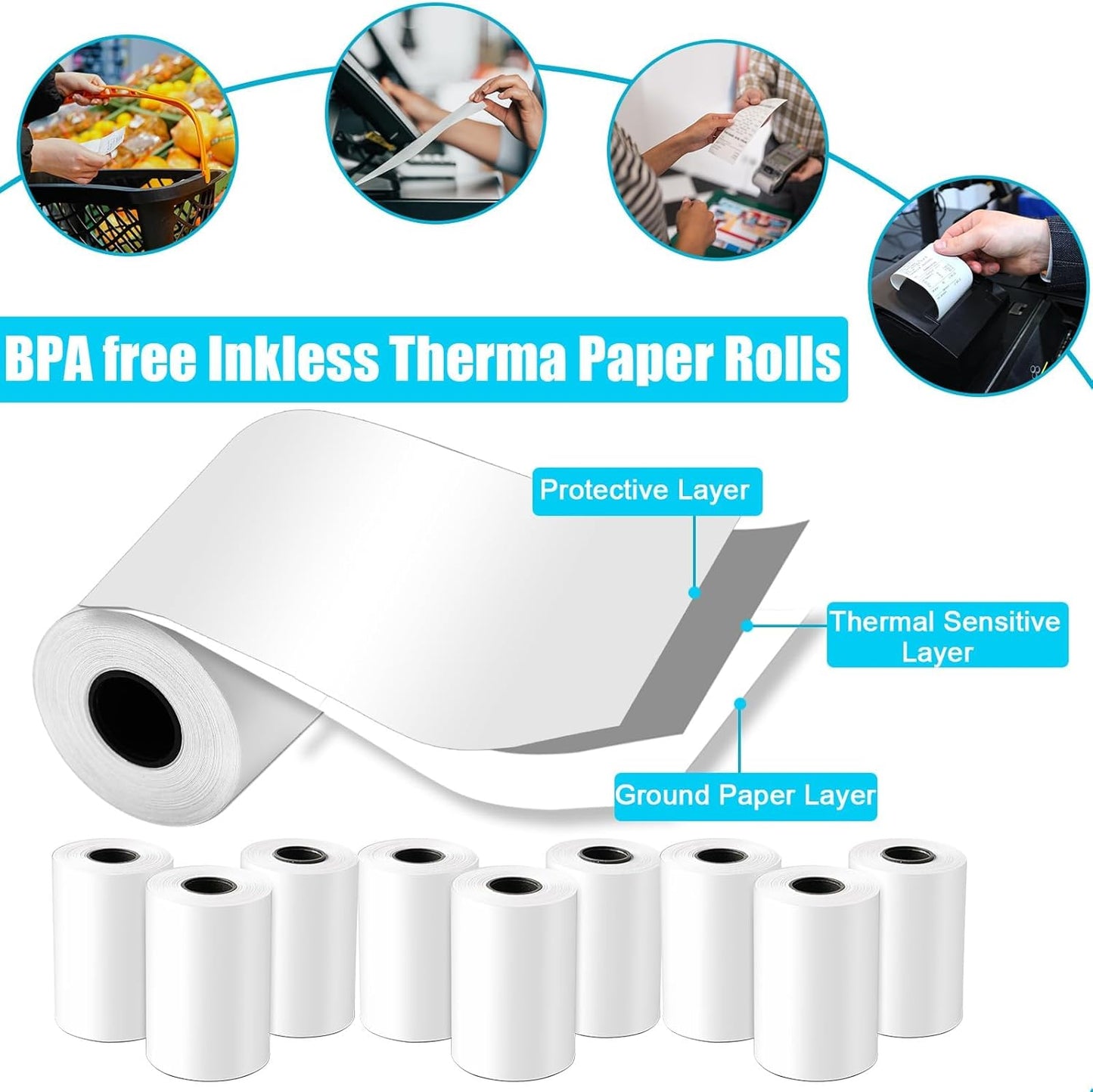 (50 Rolls) 2-1/4" x 50' Thermal Receipt Paper Rolls, BPA Free Thermal Paper Rolls 2.25 x 50 ft Cash Card Machine POS Cash Register Receipt, Thermal Printer Paper Credit Card Terminal, Square Terminal