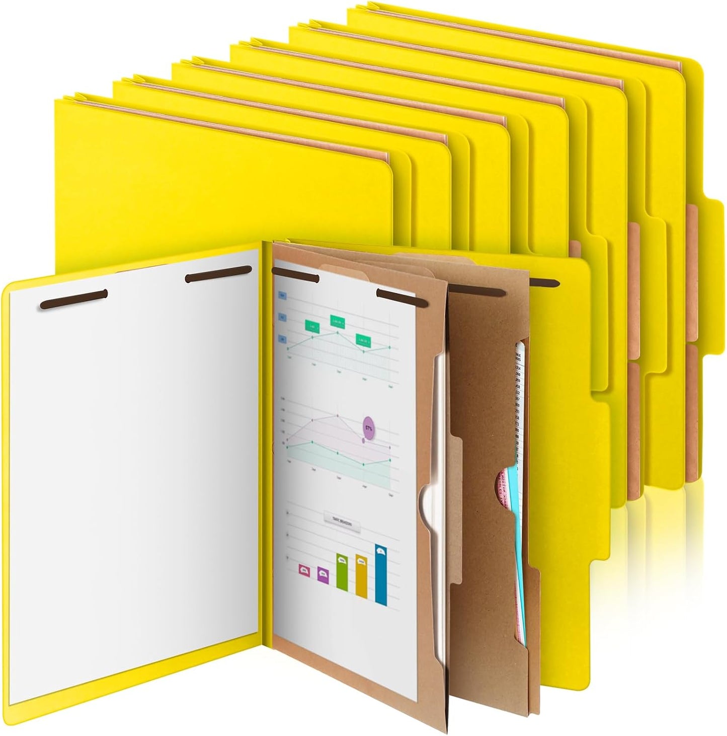 12 Pcs Classification Folders Letter Size, 2 Pocket Dividers Pressboard File Folder with Fasteners, Expanding File Organizer Bulk for Teachers, Clergy, Office, Church, Christmas (Yellow)