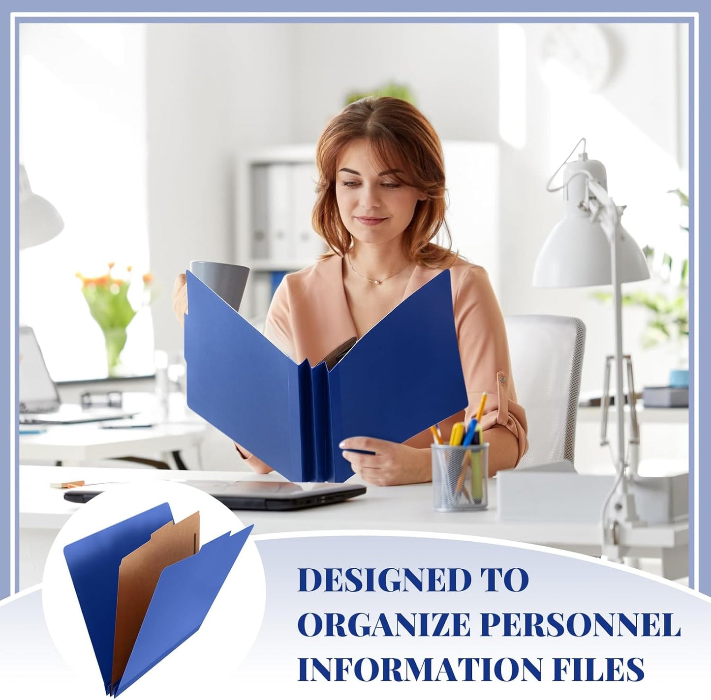 24 Pcs Classification Folders Letter Size, 1 Divider Pressboard File Folder with Fasteners, Expanding File Organizer Bulk for Teachers, Clergy, Office, Church, Christmas Donations (Dark Blue)