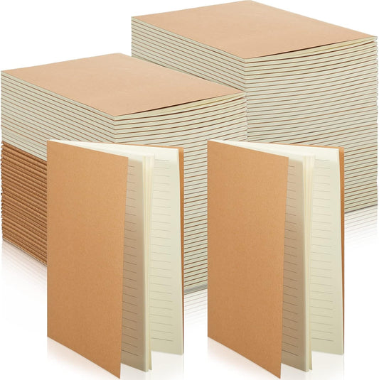150 Pack Kraft Notebook Journals 5.82 Inch x 4.13 Inch A6 Journal Softcover Notebooks Bulk for Kids Student Writing Sketch Travel Journal Office Notepad with 48 Pages 24 Sheets, Lined (Brown)