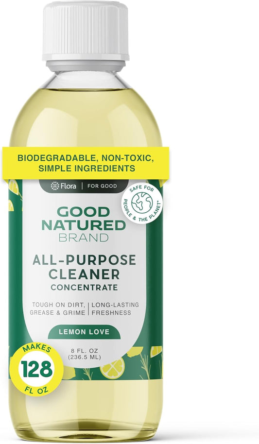 Good Natured Brand All-Purpose Cleaner Concentrate | Multi-Surface Cleaner | Natural Lemon Essential Oil | Multipurpose Cleaner Concentrate All Surfaces | Lemon Love | 8oz makes 128oz