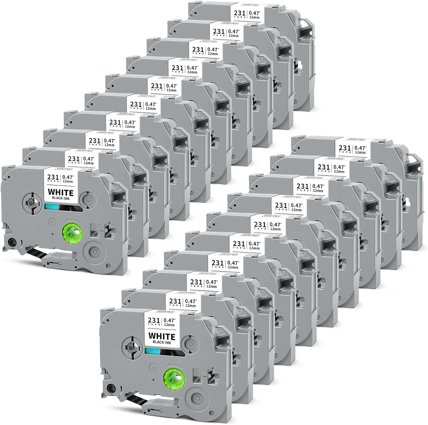 20-Pack Tze Tz Tape 12mm 0.47" Laminated White Compatible for Brother Tze-231 Label Maker Tape P Touch Label Tape 12mm 1/2" White for PT-D220 PT-D210 PT-D200 PT-2430 PT-D610BT PT-D400 PTD600