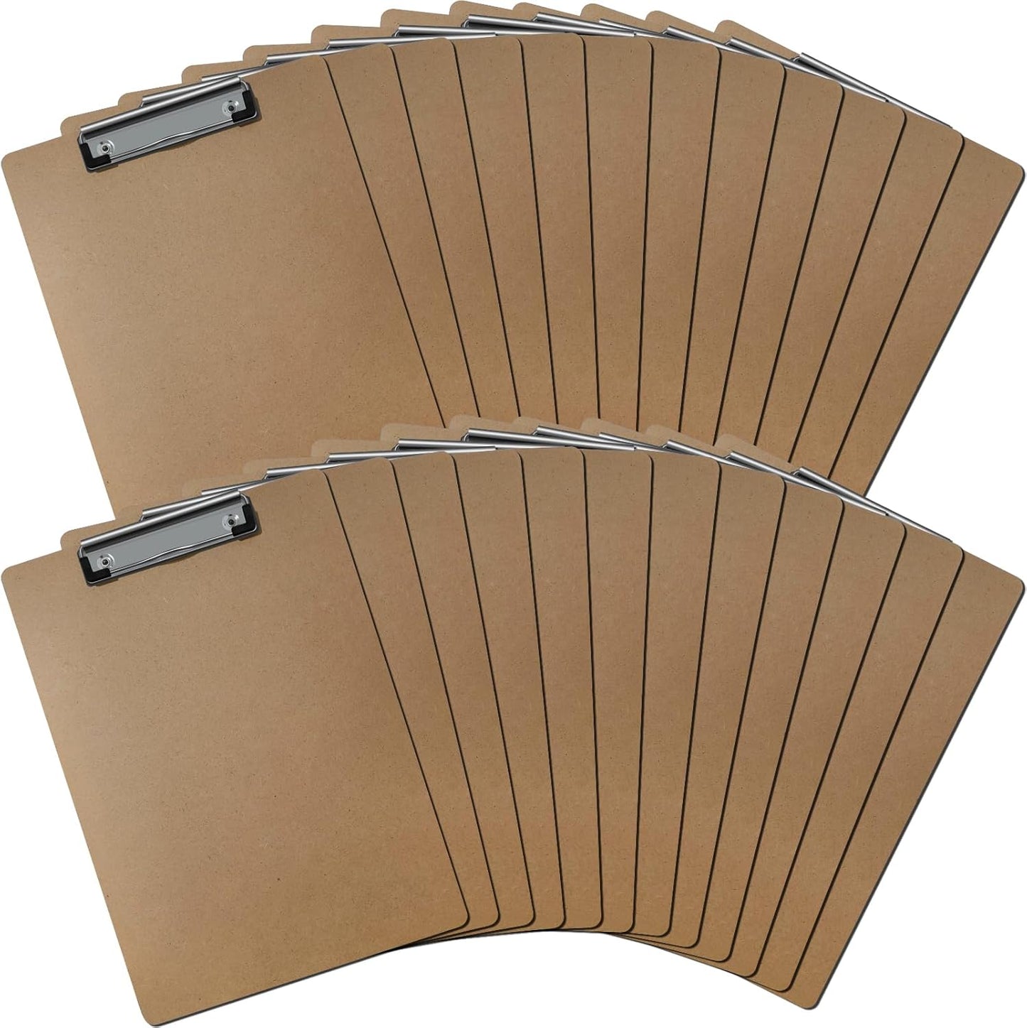 24 Pack Clipboards Bulk, Standard A4 Letter Size Wooden Hardboard Office Clipboard for Classroom, Work-Meetings, with Low Profile Clip, 12.5 x 9 Inch