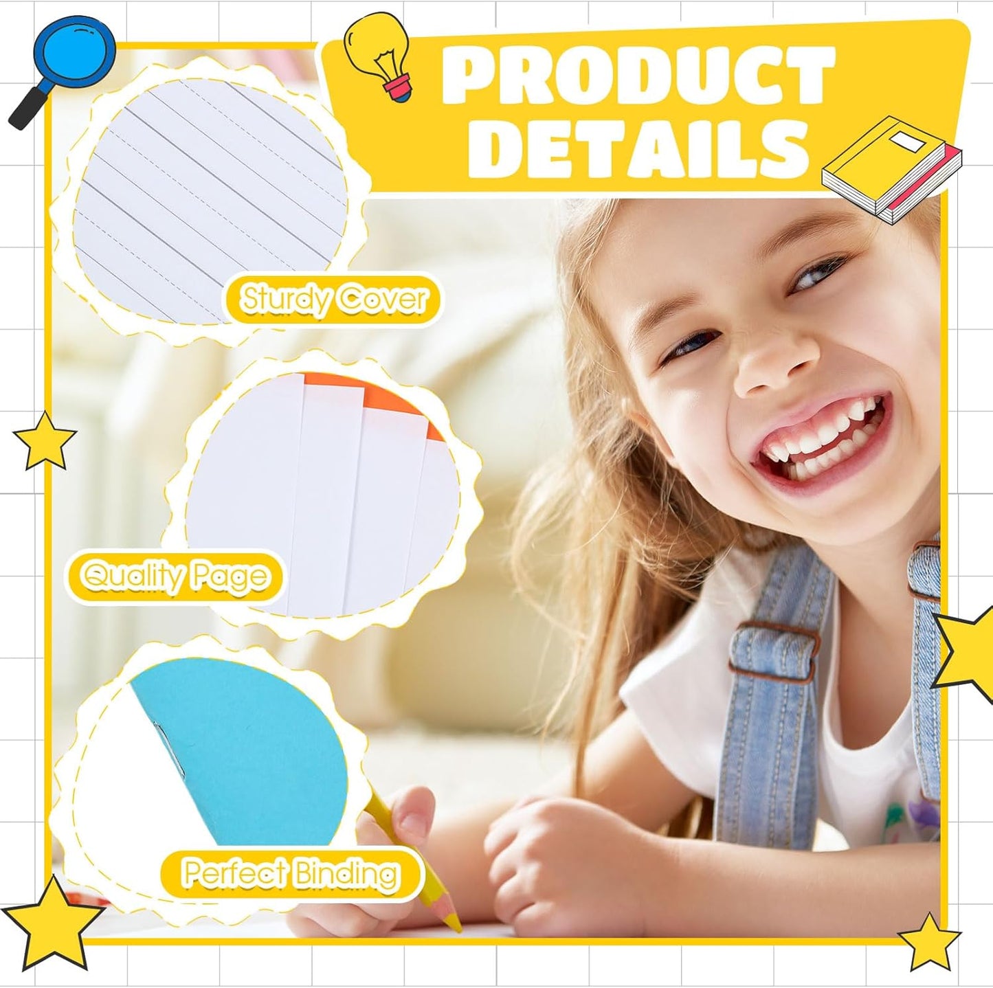 Henoyso 72 Pcs Primary Composition Notebook K-2 9 3/4 x 7 1/2 Inch Primary Journal, Back to School Supplies, Bulk Blank Writing Book for Kid to Write Draw Journal 60 Page Notebooks (Vibrant Color)