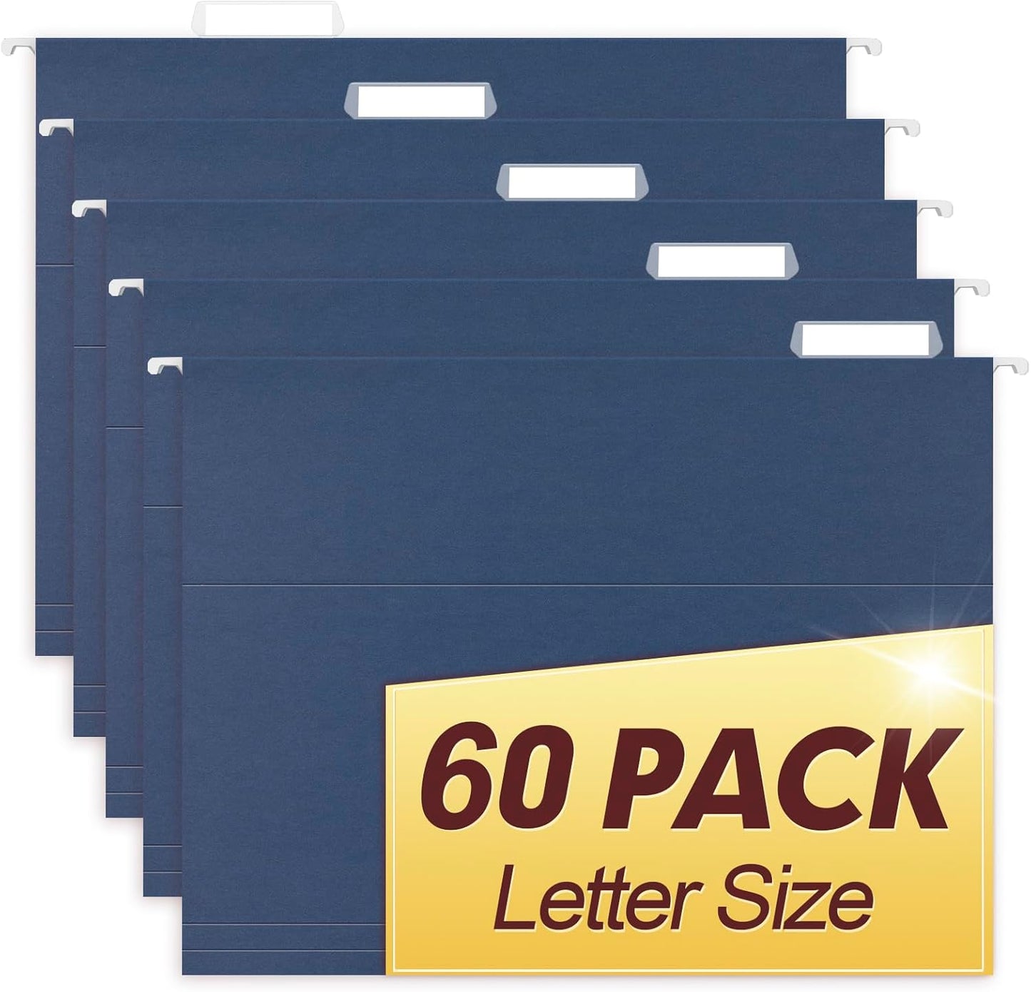 HERKKA Hanging File Folders, 60 Pack Reinforced Letter Size Hanging Folders, Designed for Bulky Files, Filing Cabinet, 1/5-Cut Adjustable Tabs (Blue)