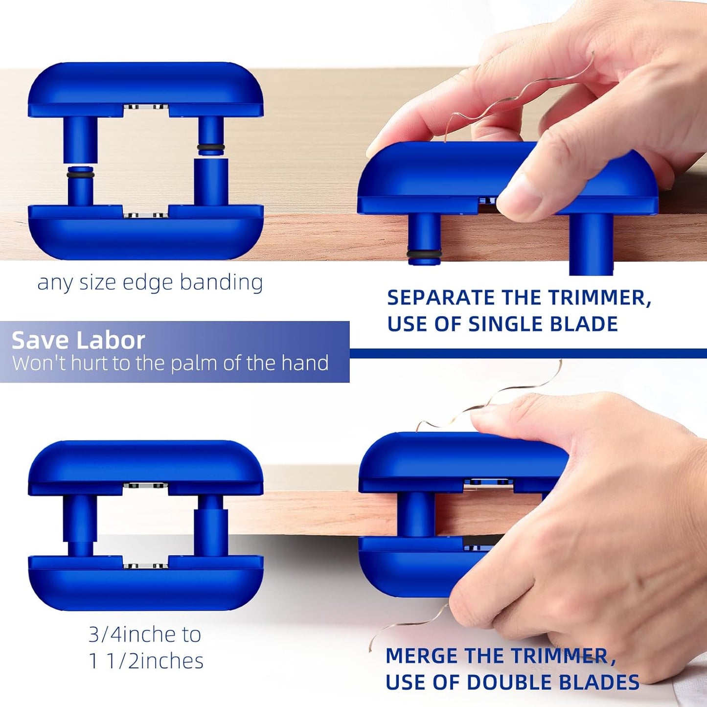 GSCIT Club Edge Banding Trimmer, with Tungsten Carbide Blades, Hand Planer Edge Bander for Burrs,Edge Corner Planer,Wood Chamfering Fillet Scraper,Edge Banding Cutter for PVC ABS Melamine (Blue)