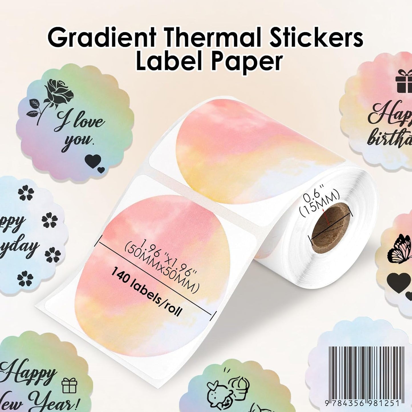 HuiJuKeJi 3 Rolls Thermal Round Label Paper,1.96 "x1.96 Gradient Label Maker Sticker for Phomemo M220/M200/M221/M110 Printer,Multi-Purpose Self-Adhesive Waterproof Labels for Barcode,DIY,Logo,Thanks