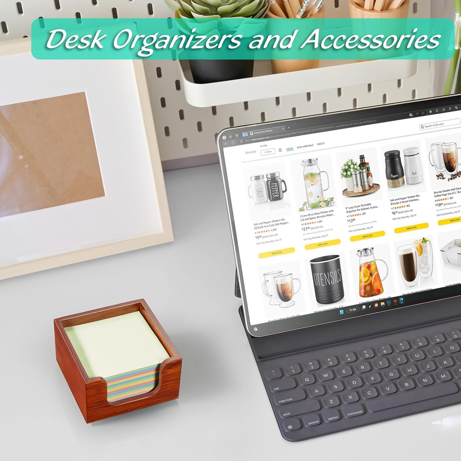 Wooden Sticky Note Holder, Post It Note Dispenser for Office Desk Accessories, Self Stick Note Pad Holder, Memo Pad Holder Dispenser Organizer for School Office Desk Supplies, Red Brown