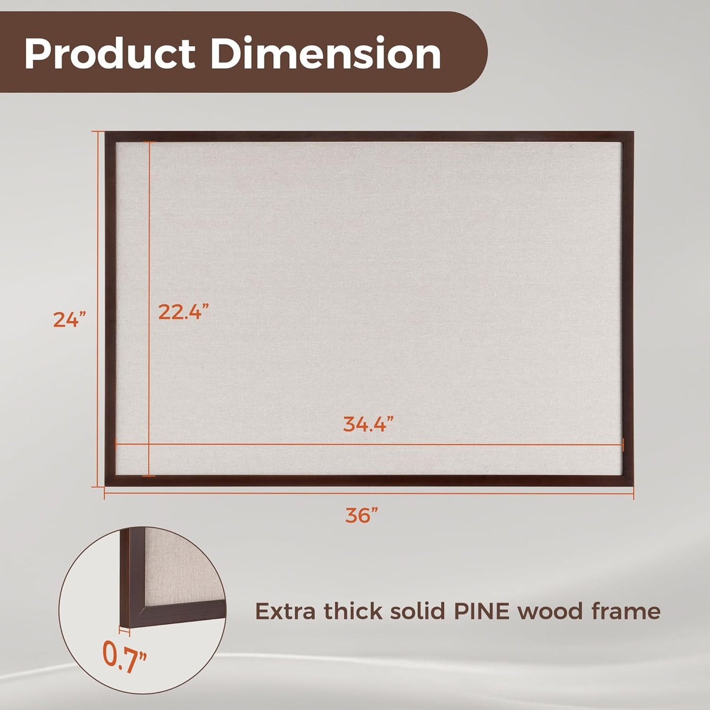 Fun Memories Cork Board Bulletin Board for Office, 24" x 36" Pine Wooden Framed Corkboard, Wall Mounted Notice Pin Board for School Home & Office, Dark Walnut