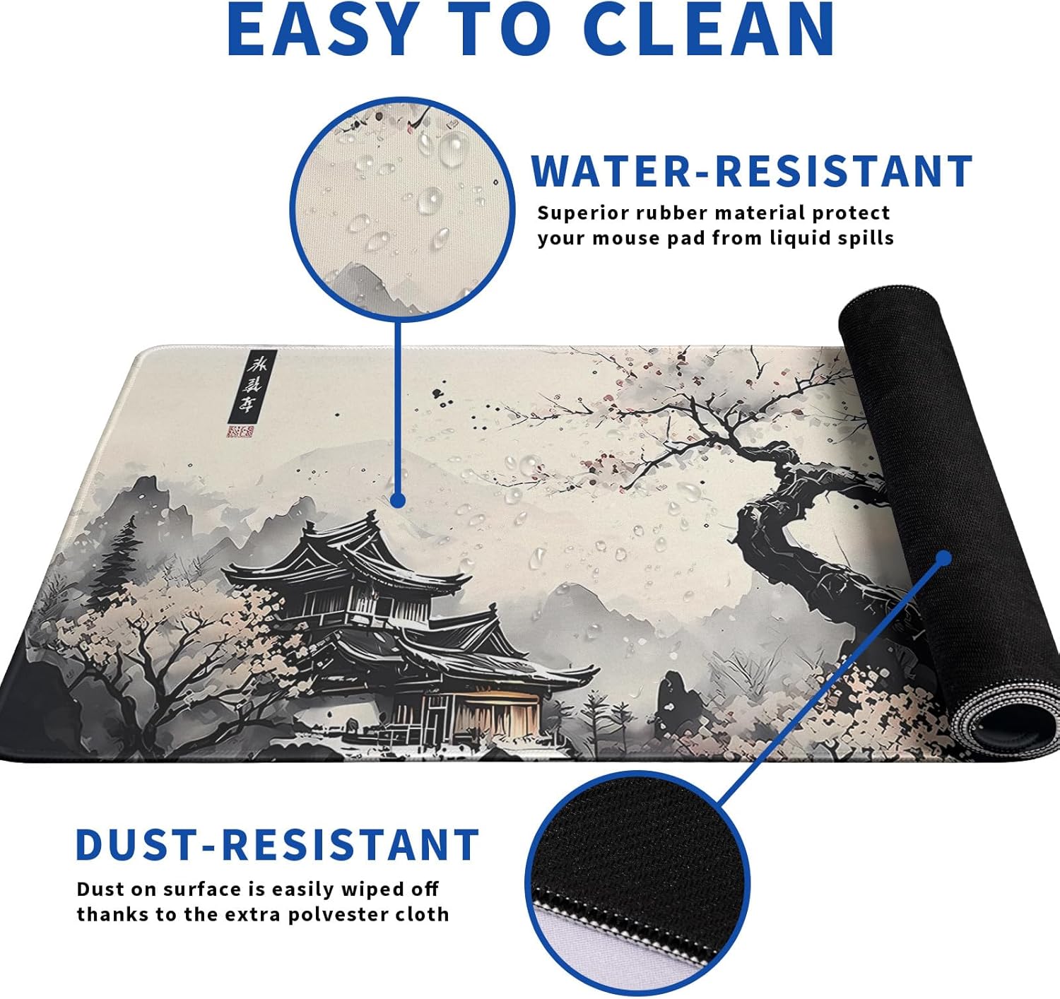 Japanese Mouse Pad, Large Japanese Desk Mat, XL Anime Gaming Keyboard Mat, Non-Slip Rubber Base, Big Extended Desk Protector for Office and Home, 31.5”x11.8”