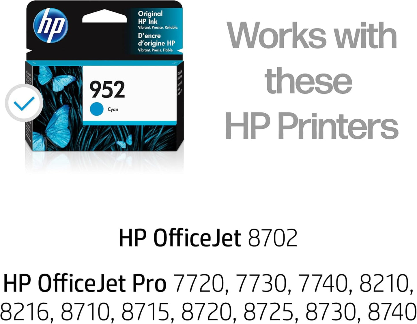 HP 952 Cyan Ink Cartridge | Works with HP OfficeJet 8702, HP OfficeJet Pro 7720, 7740, 8210, 8710, 8720, 8730, 8740 Series | Eligible for Instant Ink | L0S49AN