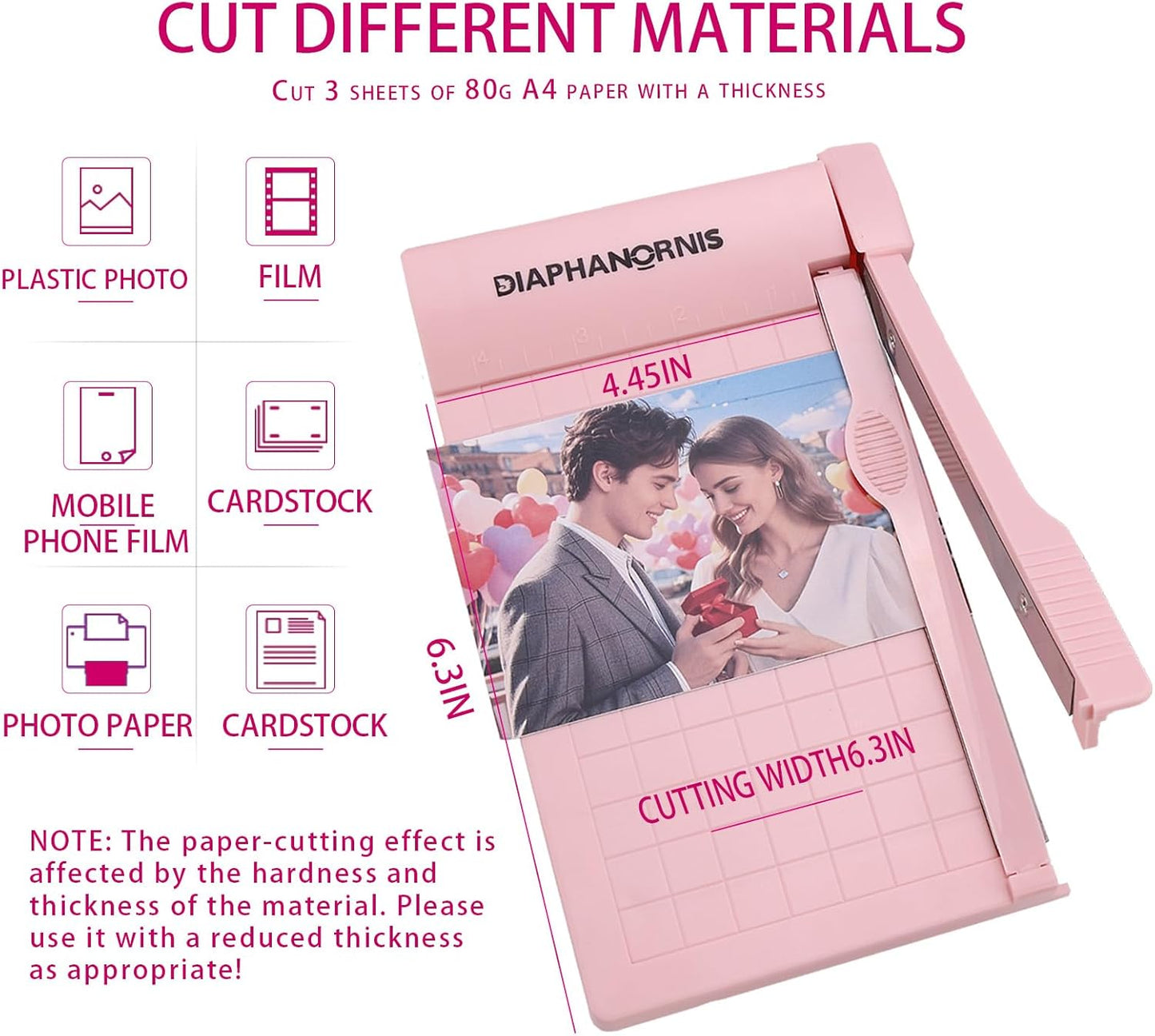 Guillotine Paper Trimmer, Mini Compact Paper Cutter, 1/4-Inch Grid for Precision Cutting, Straight Cuts Up to 3 Sheets, Perfect for Photos,Coupons,Card Making and Small Craft Projects (Pink)