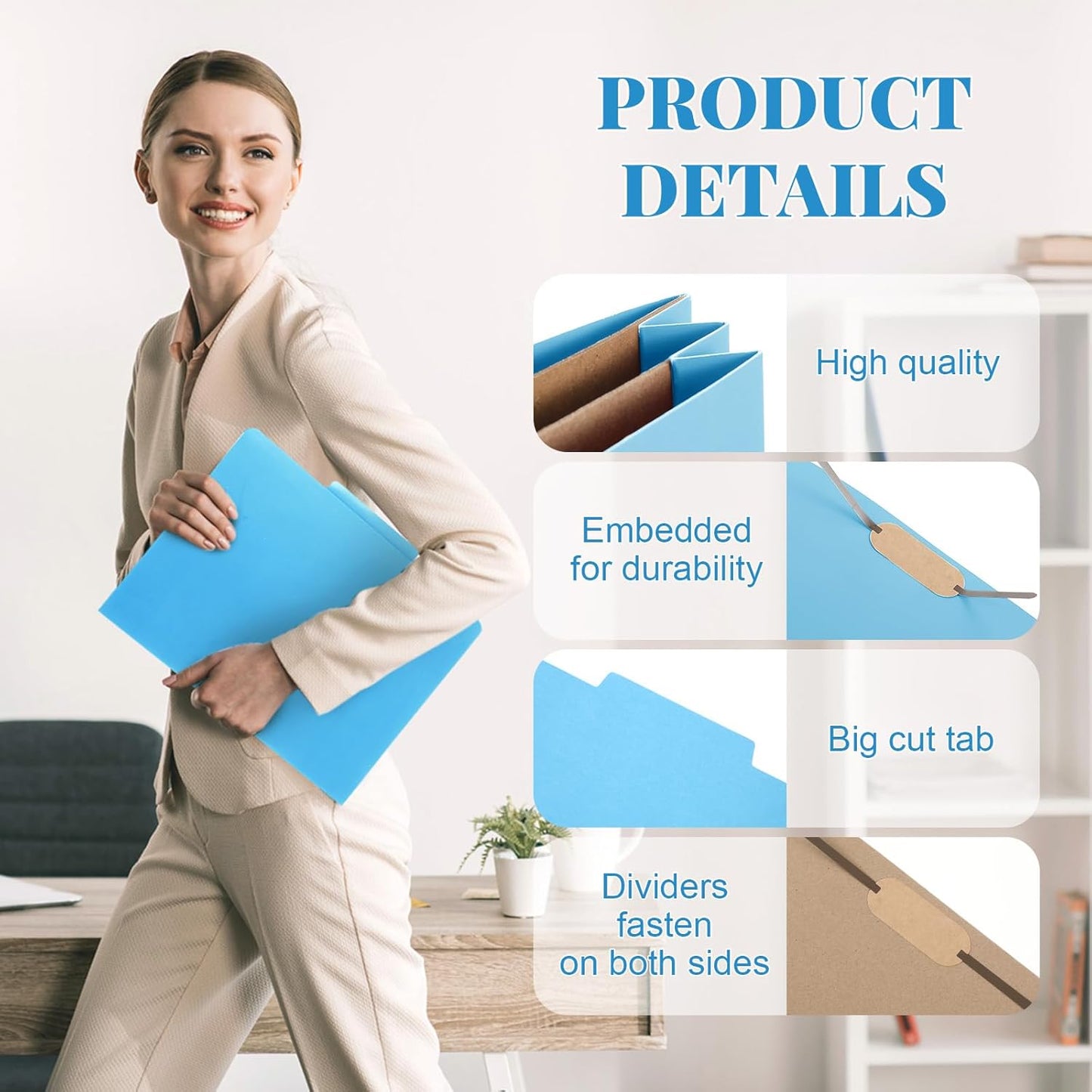 24 Pcs Classification Folders Letter Size, 2 Pocket Dividers Pressboard File Folder with Fasteners, Expanding File Organizer Bulk for Teachers, Clergy, Office, Church, Christmas (Blue)