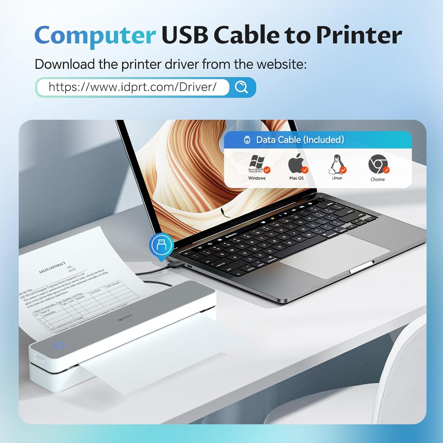 iDPRT Portable Thermal Printer,Wireless Printer for Travel Support 8.5" X 11" US Letter& A4&A5 Thermal Paper, Bluetooth Inkless Printers Compatible with Android and iOS Phone&Laptop