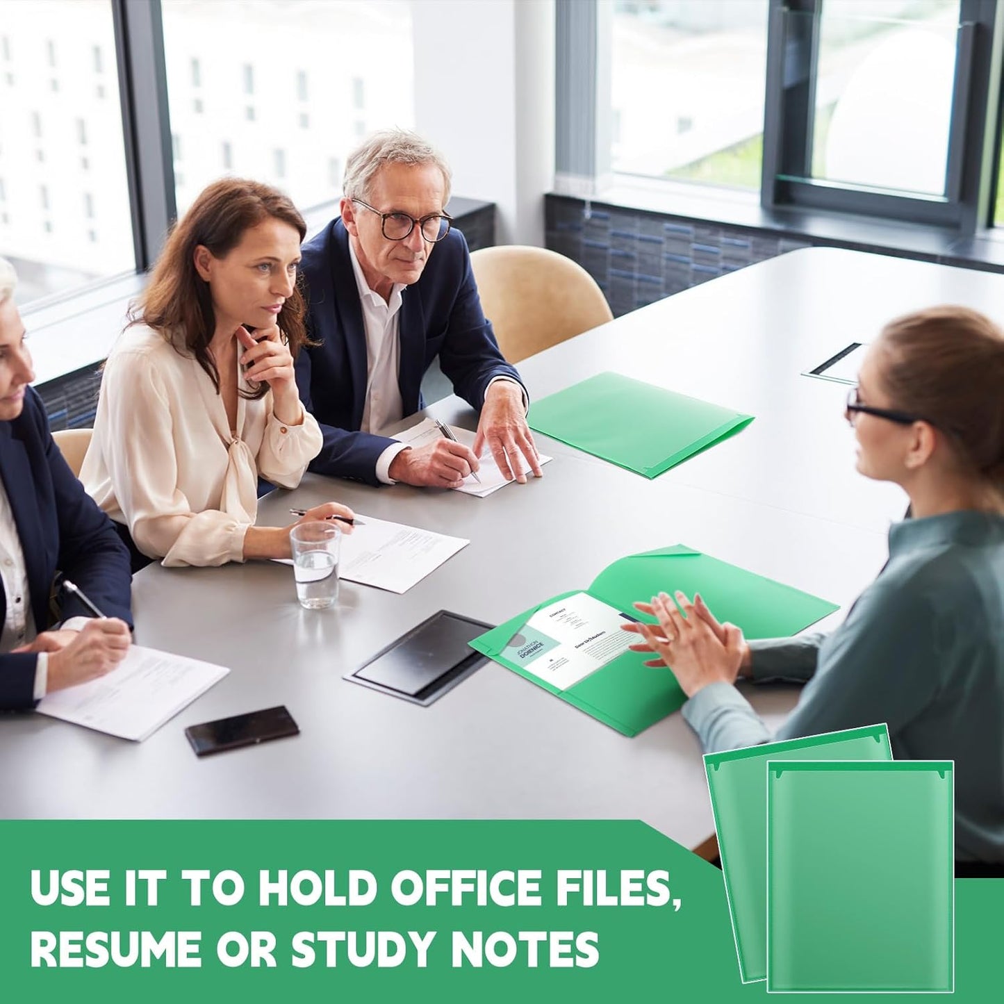 Henoyso 150 Pcs Plastic Folders with Clear Front Pockets Bulk Heavy Duty File Folders with 2 Pockets and Card Slot for Student Teacher Back to School Supplies Office Presentation (Green)