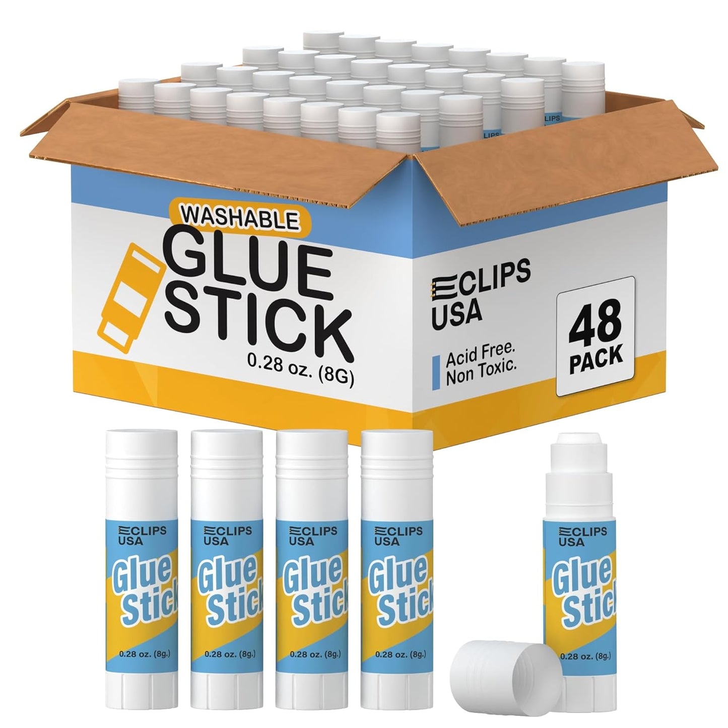 Glue Sticks Bulk (48 Pack), Washable Glue Sticks for Kids, Craft Glue for School Supplies, .28 oz, 8 Grams (48 Pack)