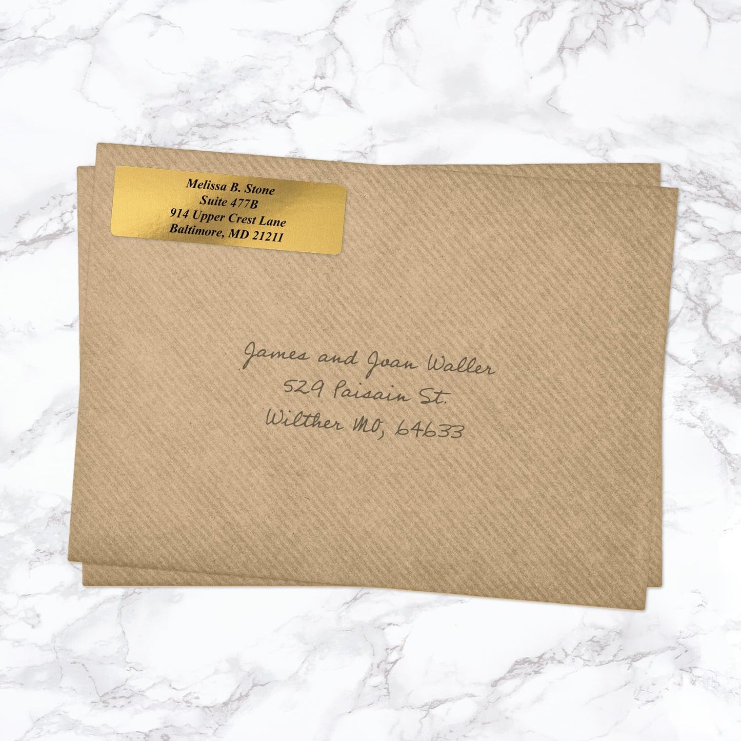 Gold Foil Personalized Return Address Labels with Elegant Dispenser - Roll of 500 Custom Stickers