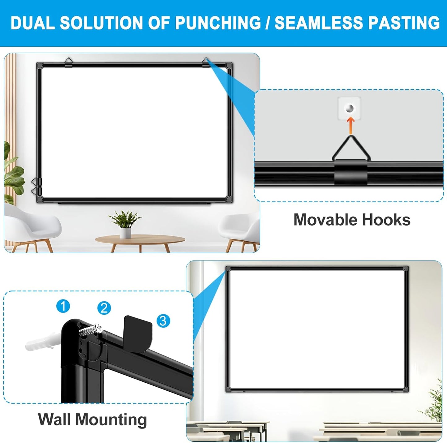 H-Qprobd 48"x30" Magnetic White Board Dry Erase Wall Mount Whiteboard - Office Home Classrooms White Board Hanging Writing Board with Black Aluminum Frame