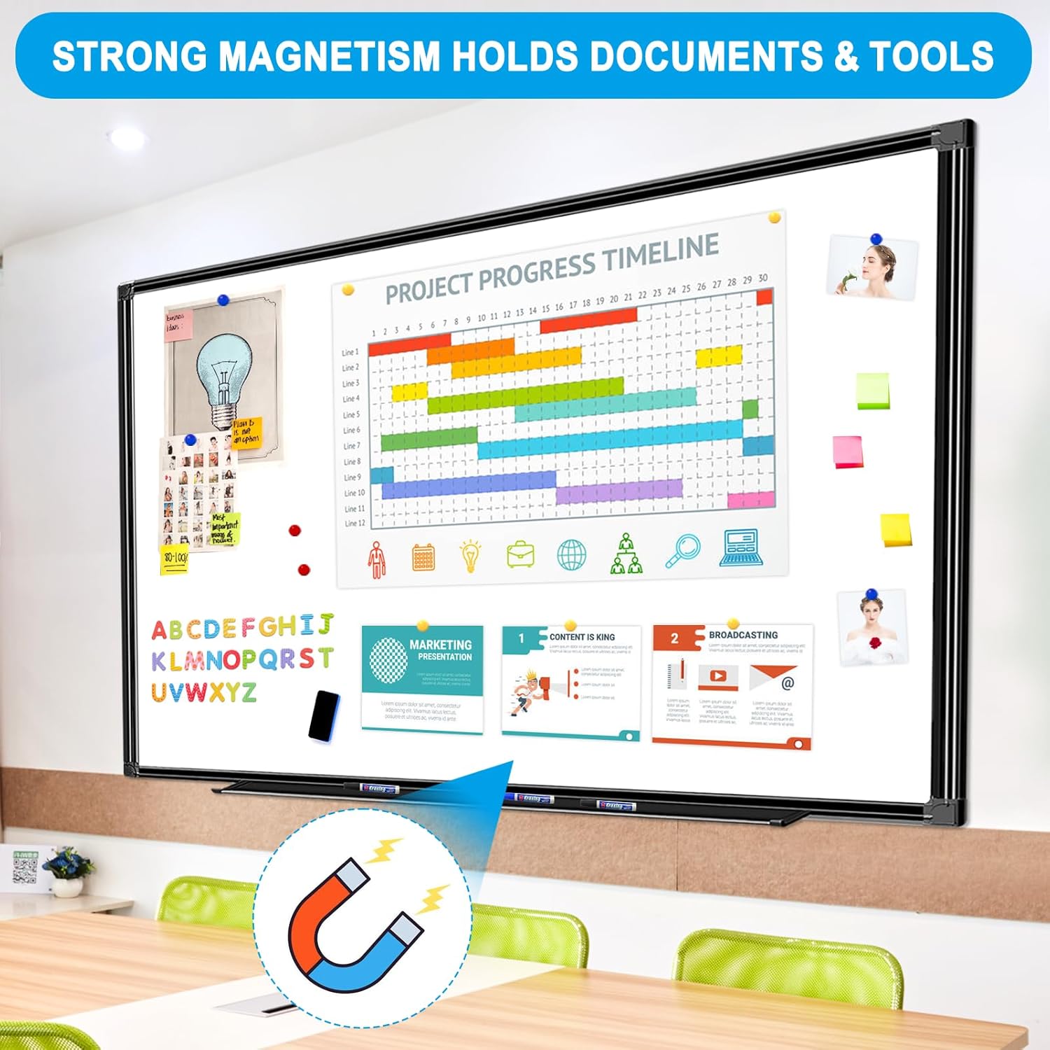 H-Qprobd 60"x40" White Board for Wall Large Magnetic Dry Erase Board with Black Aluminum Frame, Presentation Whiteboard Suitable for Home, Office, Classroom & Kitchen