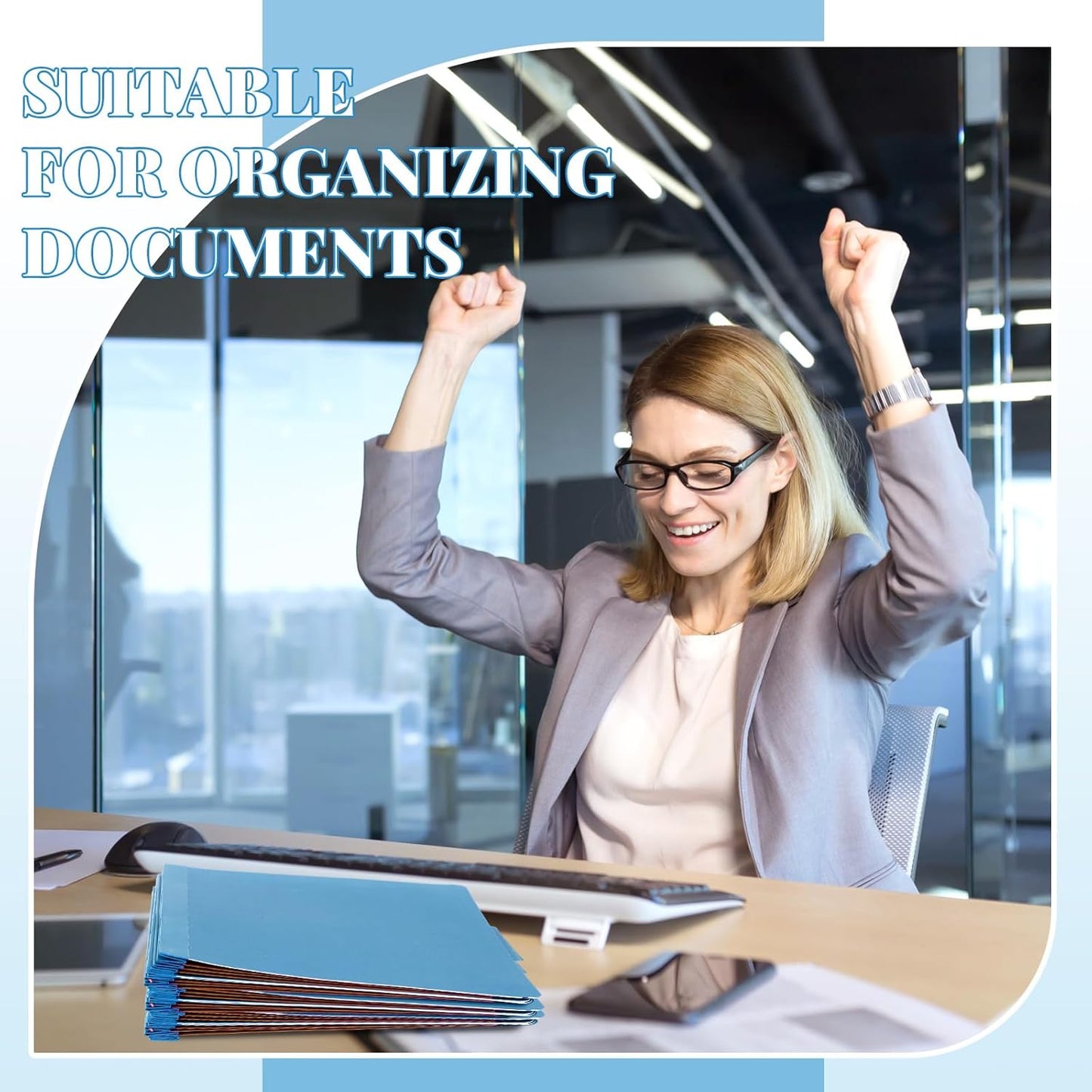 36 Pcs Classification Folders Letter Size, 3 Divider Pressboard File Folder with Fasteners, Expanding File Organizer Bulk for Teachers, Clergy, Office, Church, Christmas Donations (Blue)