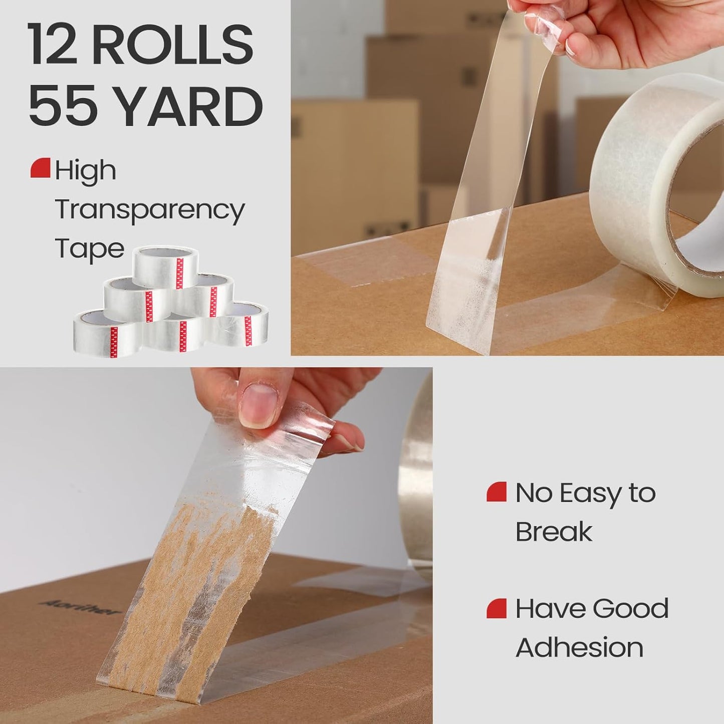 2 Pack Packing Tape Dispenser Gun with 12 Roll Packing Tape 2 Inch Gun 2.7 Mil Heavy Duty Packaging for Shipping, Moving, Carton and Box Sealing(Black)