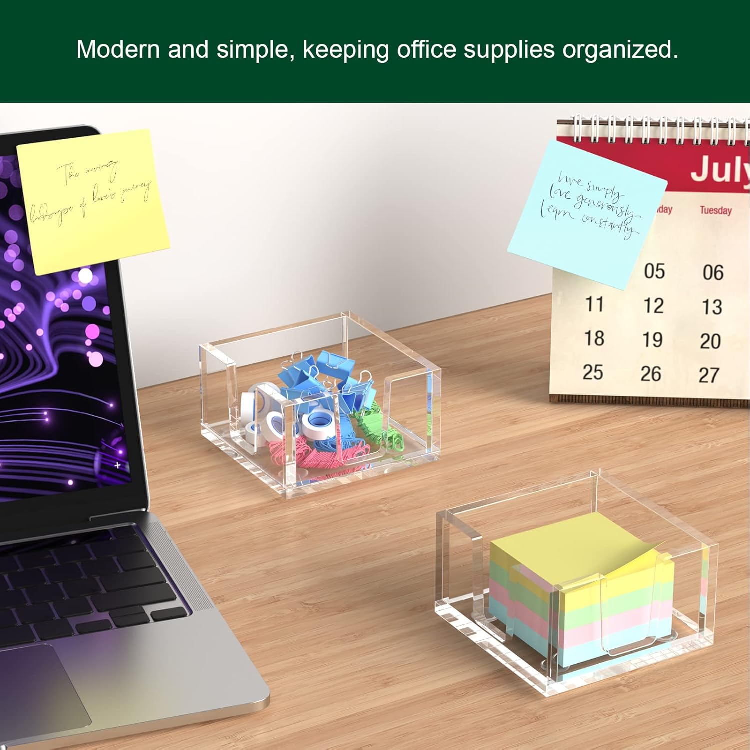 Acrylic Sticky Note Holder, Self-Stick Note Pad Holder W/O Pads - Note Dispenser Memo Pad Holder Desk Organizer for School Office Home (3''x3'' Clear - 2 Pack)