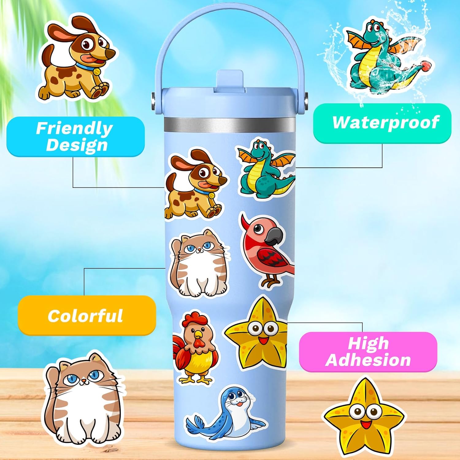 Animal Stickers for Kids 300 Pcs Kawaii Cute Mixed Animals Sticker Pack, Teacher Classroom Prizes for Reward, Waterproof Vinyl Stickers for Water Bottles Laptop Scrapbook Journaling Notebook Diary etc