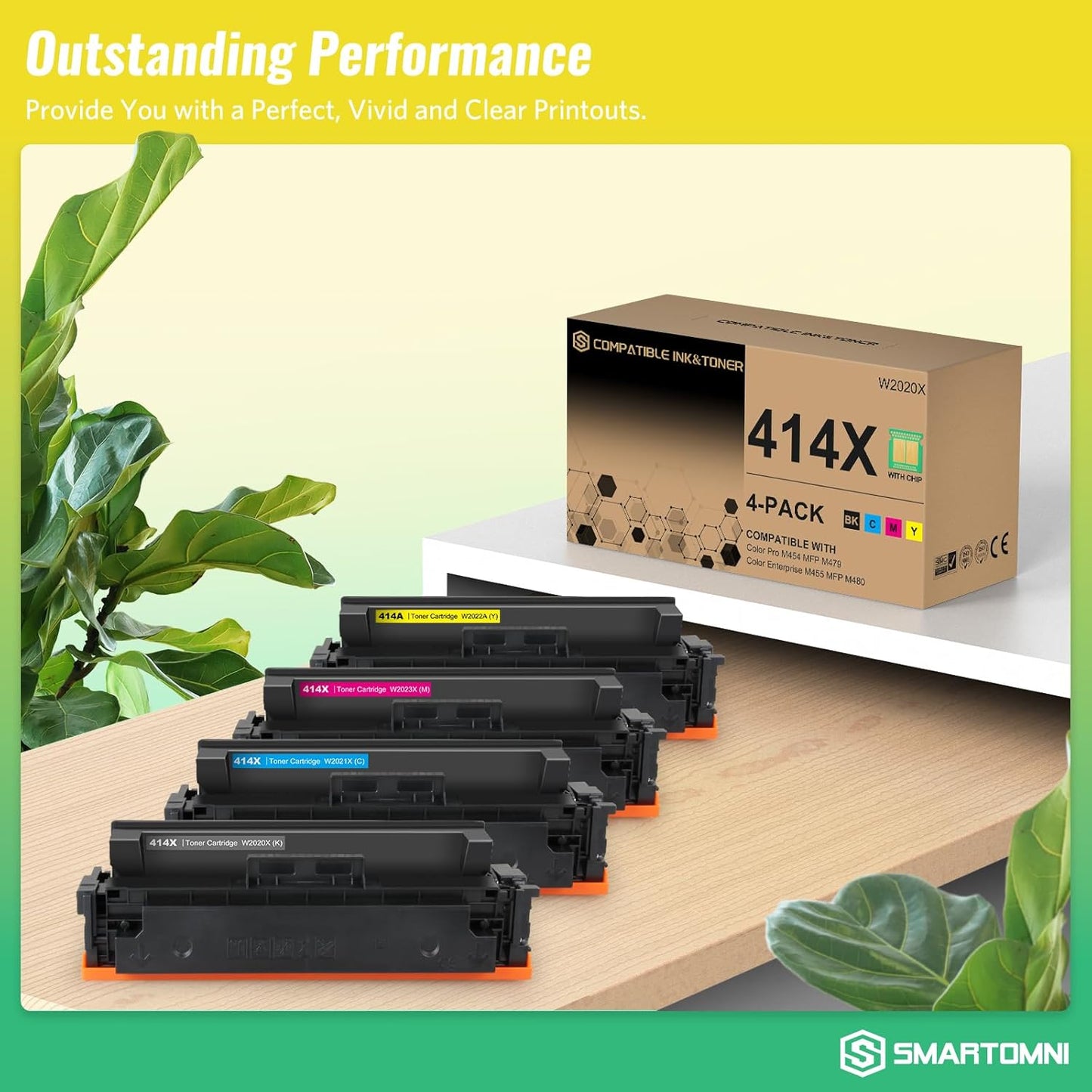 414X High Yield Toner Cartridges 4 Pack (with Chip) Works with Color Pro MFP M479fdw M479fdn M454dw M454dn M479dw M455dn M479 M454, Enterprise M455dn M480f Printer | W2020X W2021X W2022X W2023X 414A