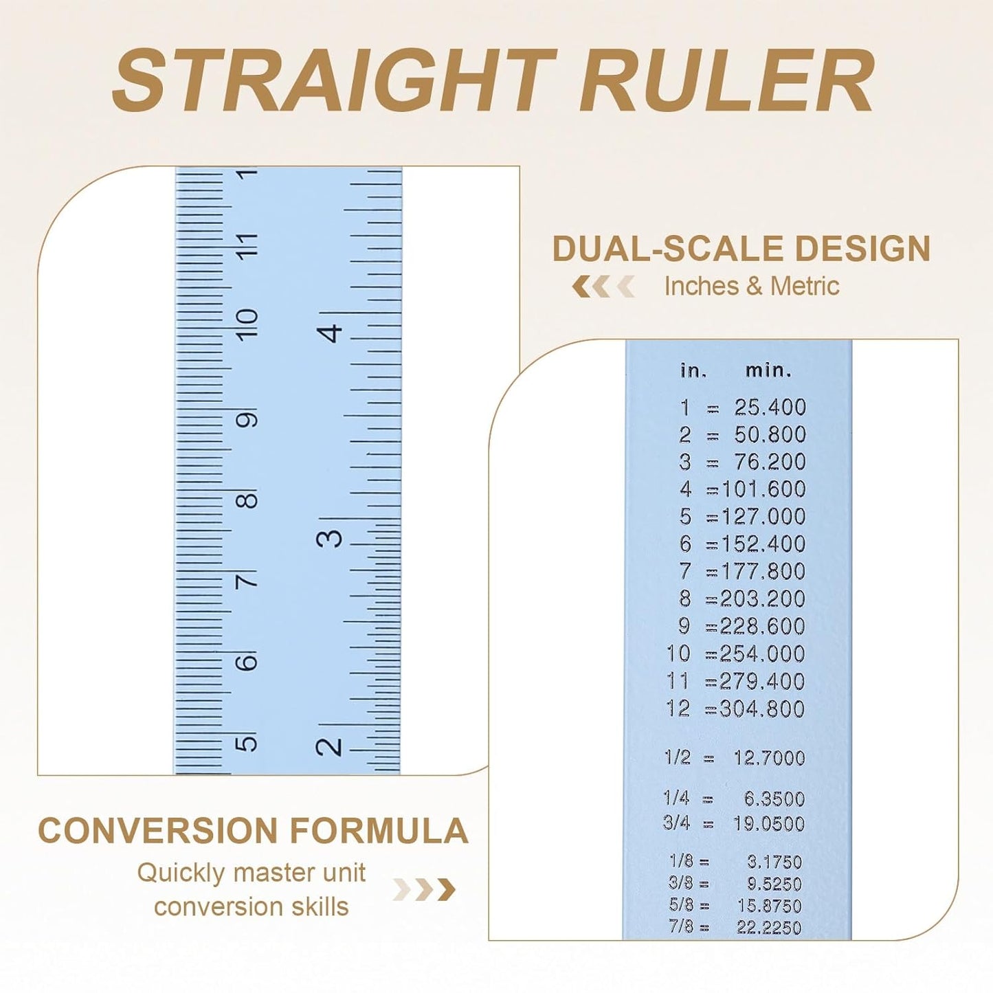 HARFINGTON 2pcs Metal Straight Ruler 15cm Metric SAE Aluminum Alloy Measuring Rulers Scale Tool with Hole for Measure Study Reading Classroom Office, Light Blue