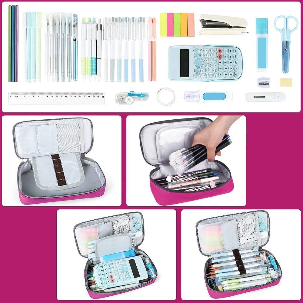 Homecube Large Capacity Pencil Case Oxford Cloth Bag Storage Pouch Marker Pen Pencil Cute Stationery Organizer Bag Holder with Zipper for Middle High School & Office Boy Girl Teen - Rose Red