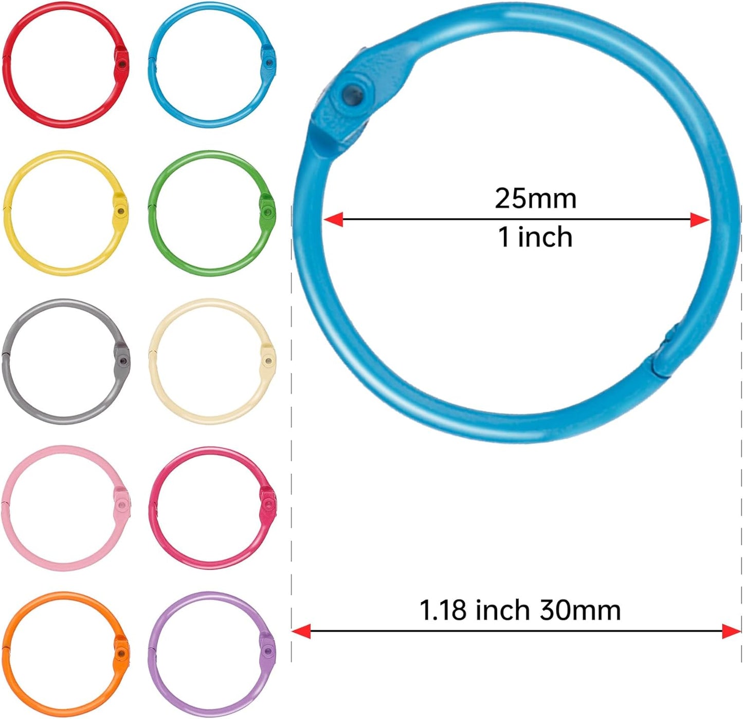 1 1/5 Inch (50 Pack) Metallic Binder Rings Colorful Metal Steel Loose Leaf Rings Binding Rings for Index Cards, Keychain Key Rings Book Rings for Paper Notebook Office School Home, 10 Colors