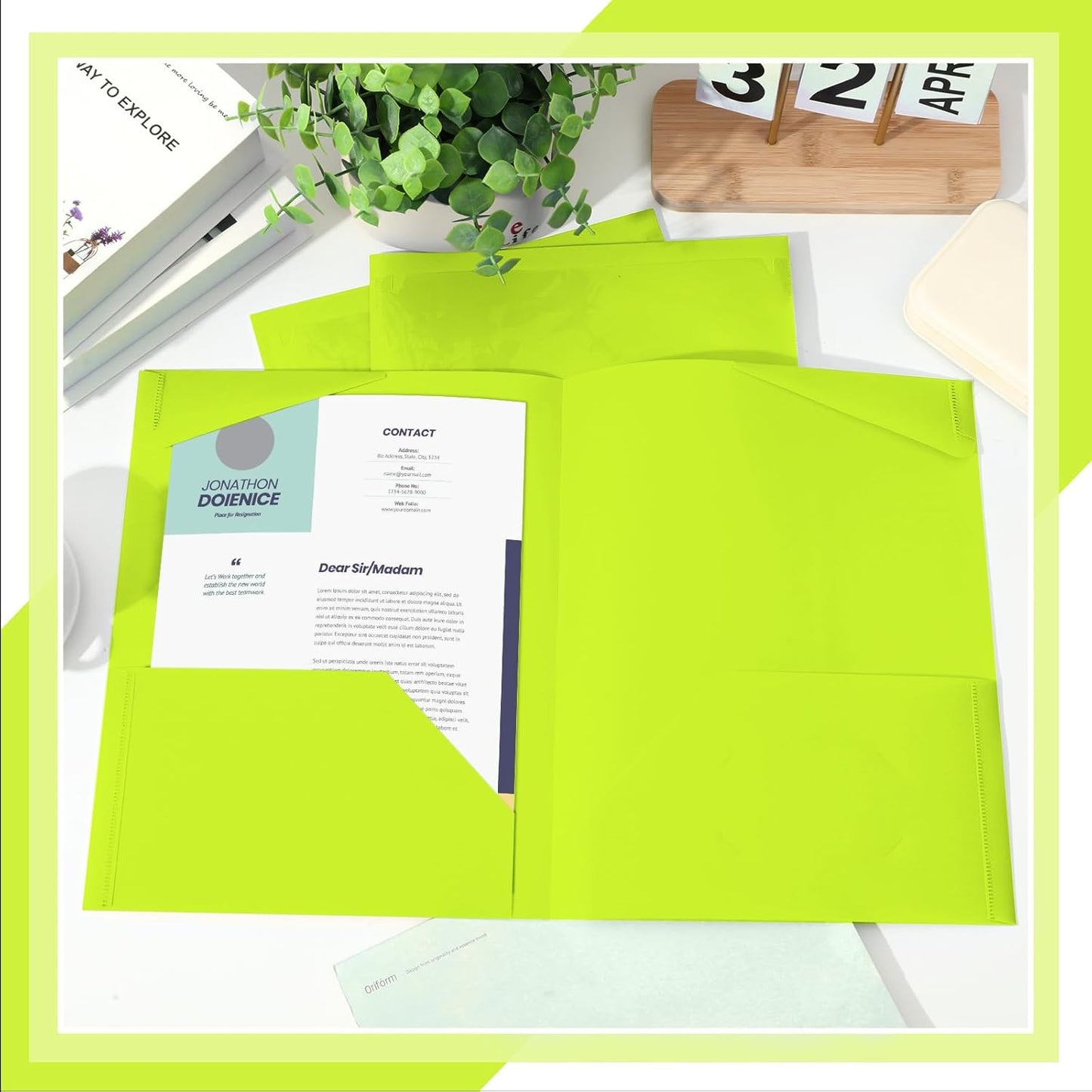 Henoyso 100 Pcs Plastic Folders with Clear Front Pockets Bulk Heavy Duty File Folders with 2 Pockets and Card Slot for Student Teacher Back to School Supplies Office Presentation (Fluorescent Green)
