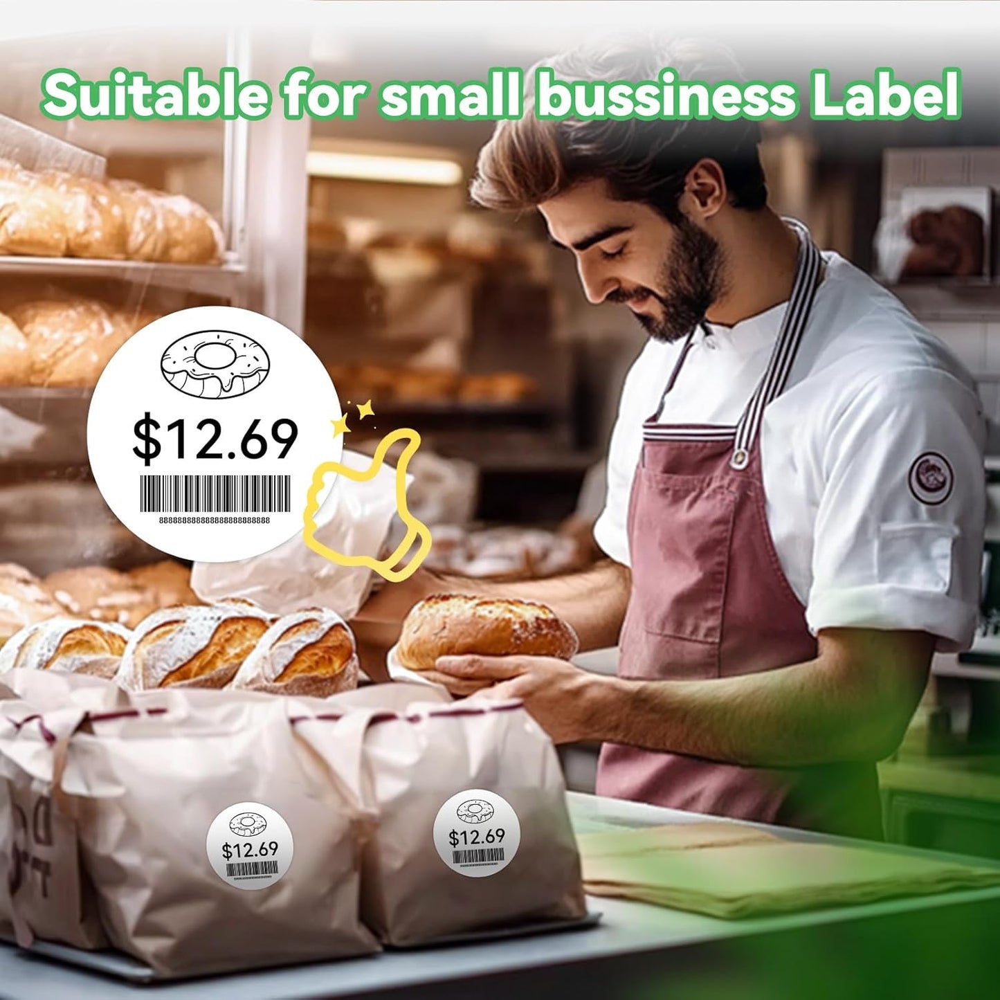 2'' White Round Thermal Labels, 750pcs Circle Thermal Printer Label, Multi-Purpose for DIY Logo Design, Name/Price Tag, Address, QR Code, 750 Labels/Roll