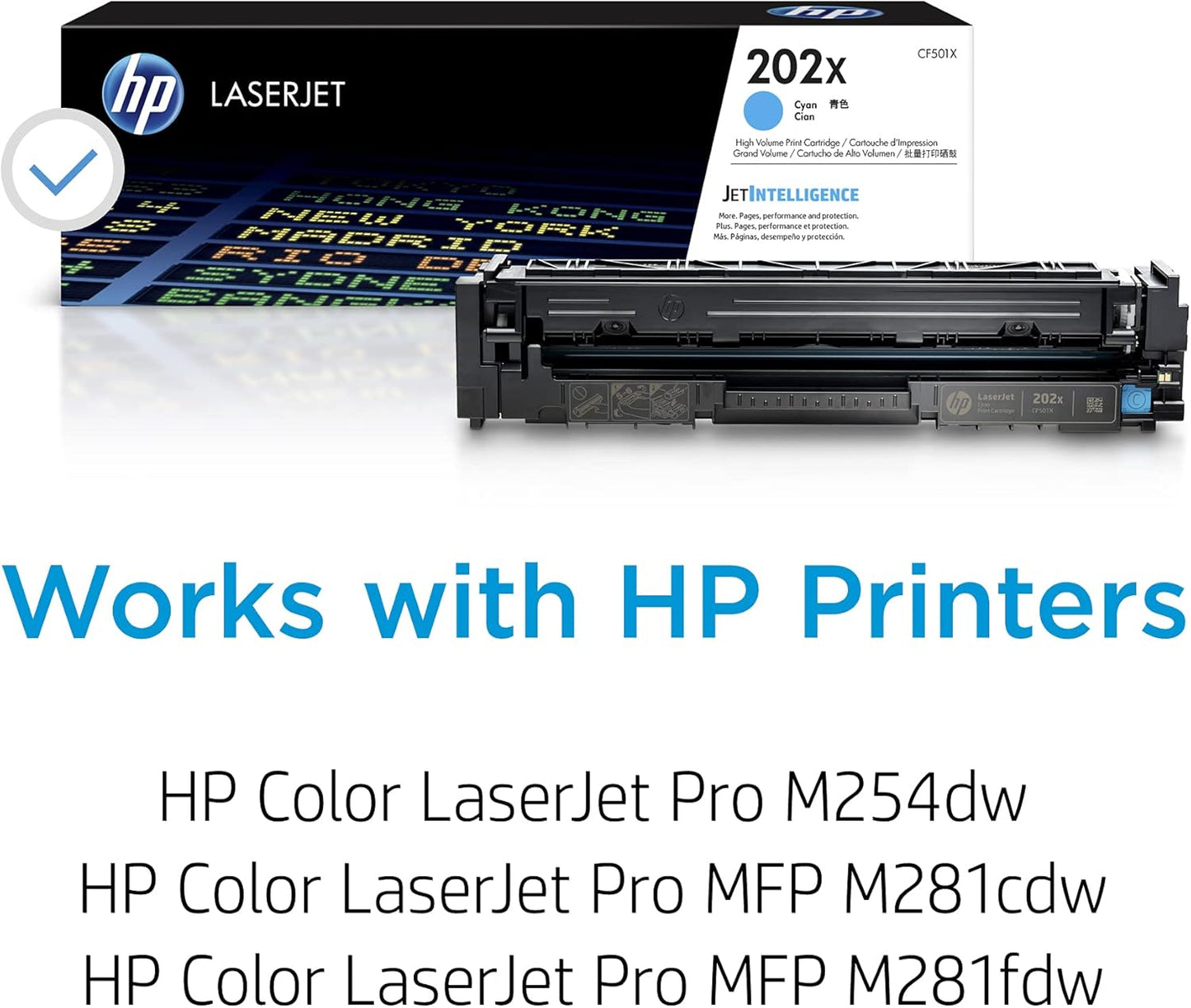 HP 202X Cyan High-yield Toner Cartridge | Works with HP Color LaserJet Pro M254, HP Color LaserJet Pro MFP M281 Series | CF501X