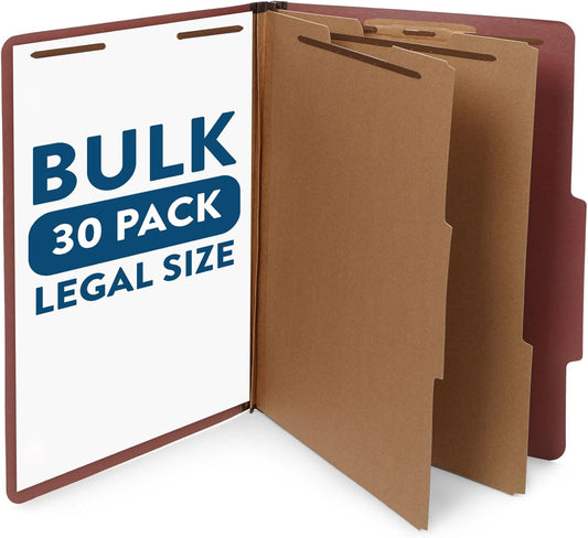 30 Legal Size Classification Folders, 2 Divider 2 Inch Tyvek Expansions, Durable 2 Prongs Designed to Organize Standard Law Client Files, Office Reports, 30 Legal Folders, Red Brick
