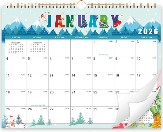 2026 Calendar - 2026 Wall Calendar, Jan. 2026 - Dec. 2026, 14.6'' x 11.4", 12 Months Hanging Monthly Calendar 2026, Holidays, Large Block, Twin-Wire Binding- 12 Different Themes