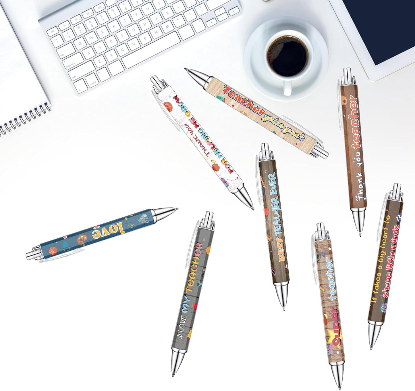 Idealmuzik 8 Teacher Pens,Gift for Teacher,Fun Cute Funny Best Pens Set,Teach Love Inspire Writing School Sayings Preschool Appreciation Gifts in Bulk