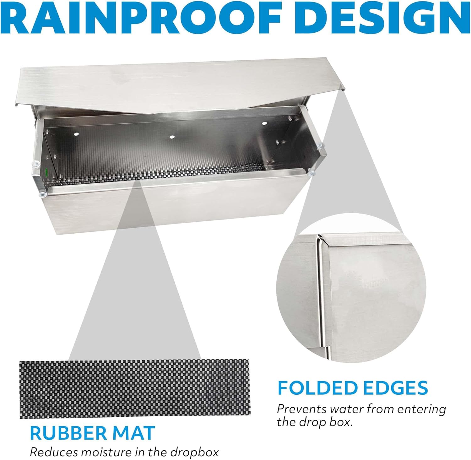 Pochar Rainproof Stainless Steel Mailbox for Walls, Heavy Duty Wall Mounted Mailbox - 14.75'' x 3.75'' x 7'' Rust Proof Steel Dropbox with Rainproof Design(Silver)