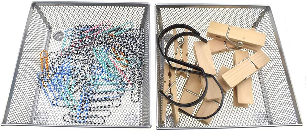 HAHIYO Stackable Mesh Tray Cup 6 x 6 x 2 inches Sturdy Container for Desk Drawer Organizer Collection for Home Office School kitchen Soft Foam Feet No Sharp Edges 2 Pack Silver