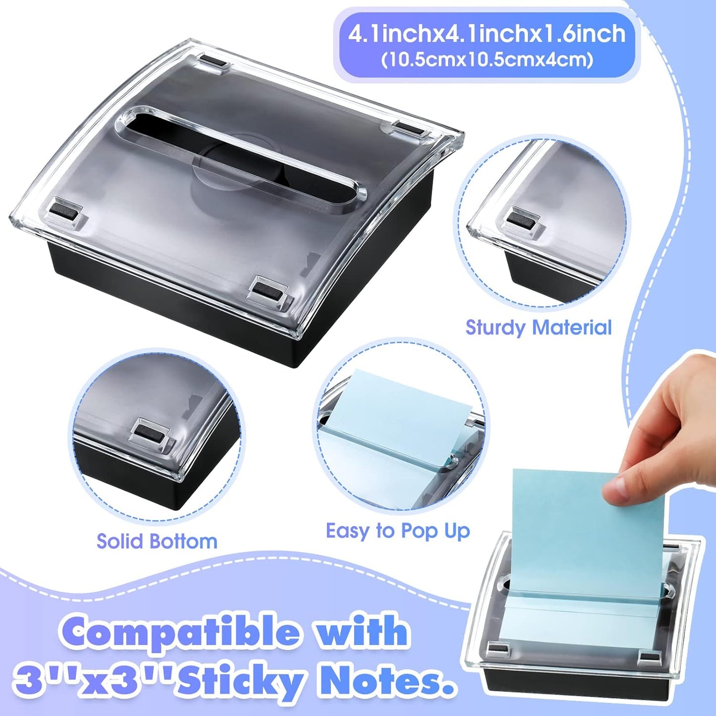 4 Pieces Pop up Notes Dispenser Black Base Sticky Note Holder Clear Top Sticky Pad Holder for Desk Sticky Pad Container Acrylic Memo Organizer Fits for 3 x 3 Inches Reminder School Office Home Store