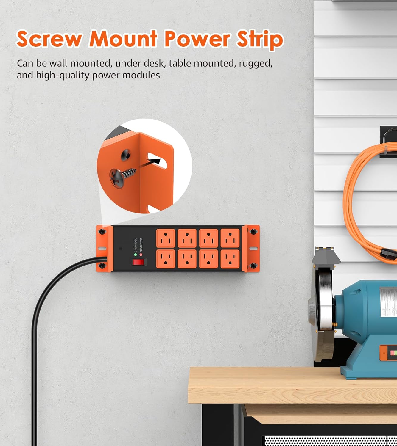 2 Pack Heavy Duty Power Strip 8 Outlets, Work Shop Outlet Strip Surge Protector 4800J, Industrial Metal 15Amp Power Strip, 6FT Extension Cord, ETL Listed