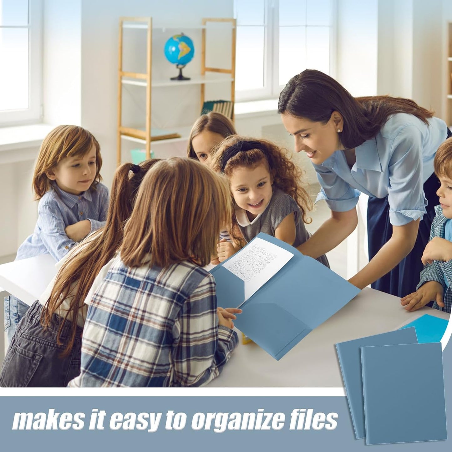 Gueevin 50 Pcs Plastic Folders with Pockets, Back to School Two Pocket Folder Fit Letter Size, Heavy Duty School Business Card Holder for Home Office, 11. 61 x 9. 45 Inches (Blue Gray)