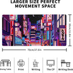 Dark Purple Japanese Gaming Mouse Pad Abstract Anime Mat 27.6x11.8 Inch Tokyo Pixel Street Texture Non-Slip Rubber Base Kawaii Mousepad Stitched Edges Keyboard Desk Pad for Office and Home Game
