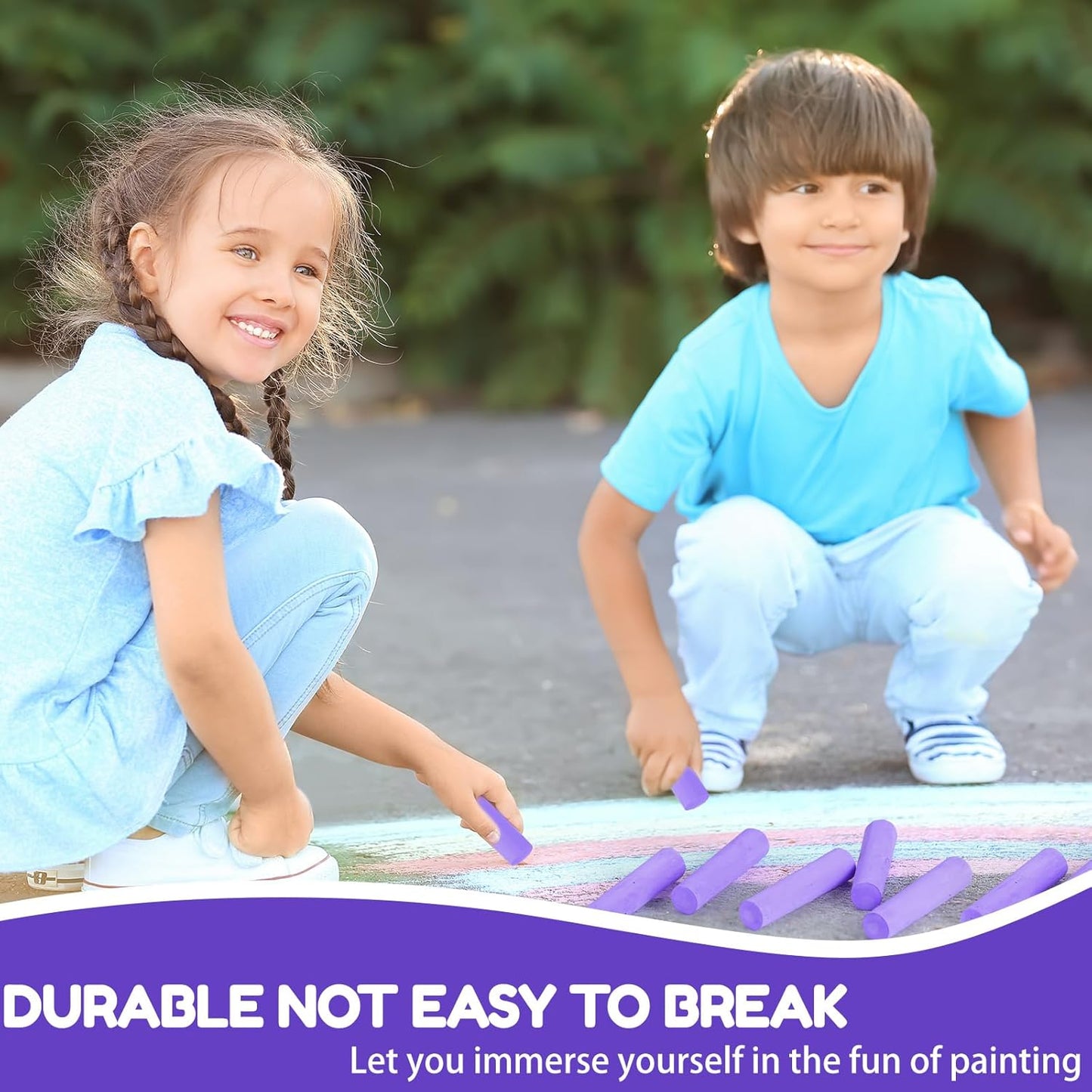 Fulmoon 40 Pcs Jumbo Sidewalk Chalk for Kids Outdoor Art Non Toxic Large Washable Street Chalk for Adults Drawing Painting Classroom(Purple,Round Style)