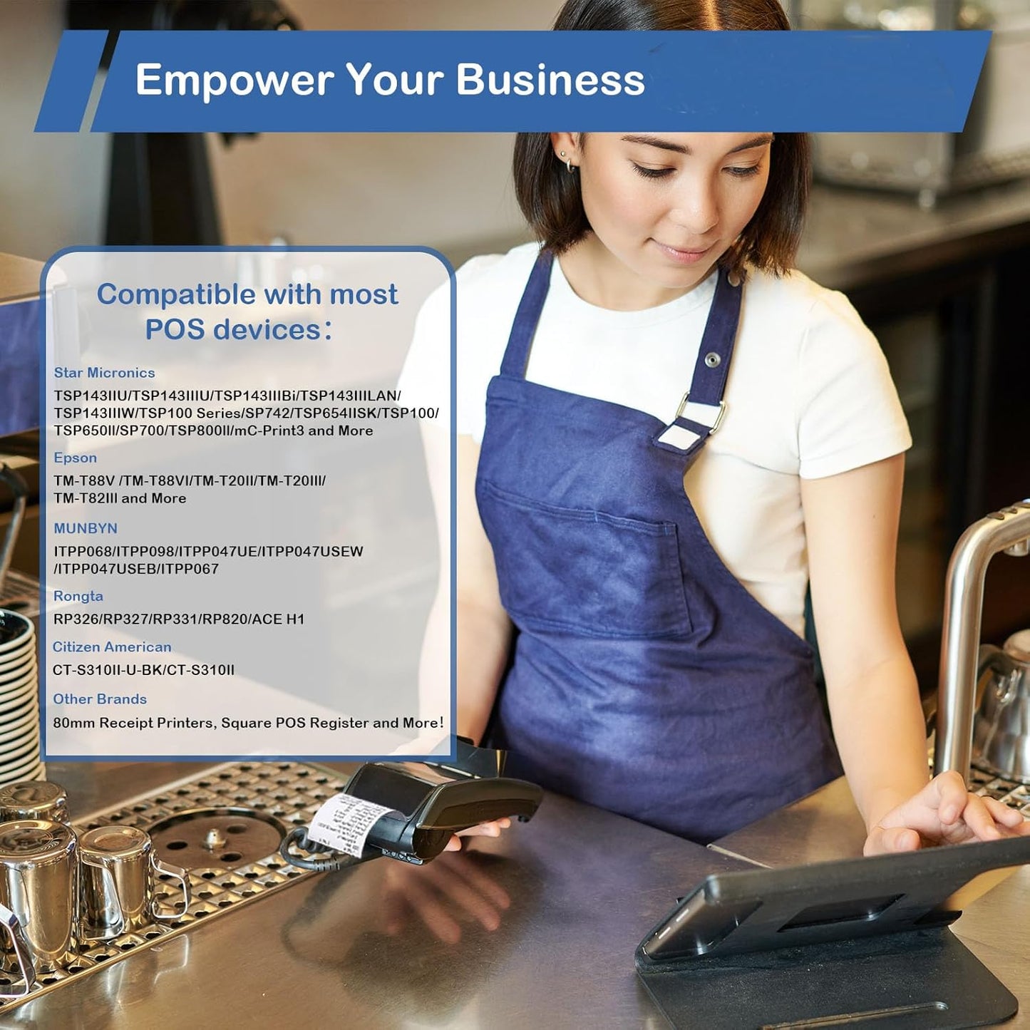 10 Rolls 3 1/8 x 230 Thermal Paper Receipt Rolls Cash Register POS Receipt, Thermal Ppaper Rolls Fits All Credit Card Terminal BPA Free Receipt Paper- Pony Packaging, White