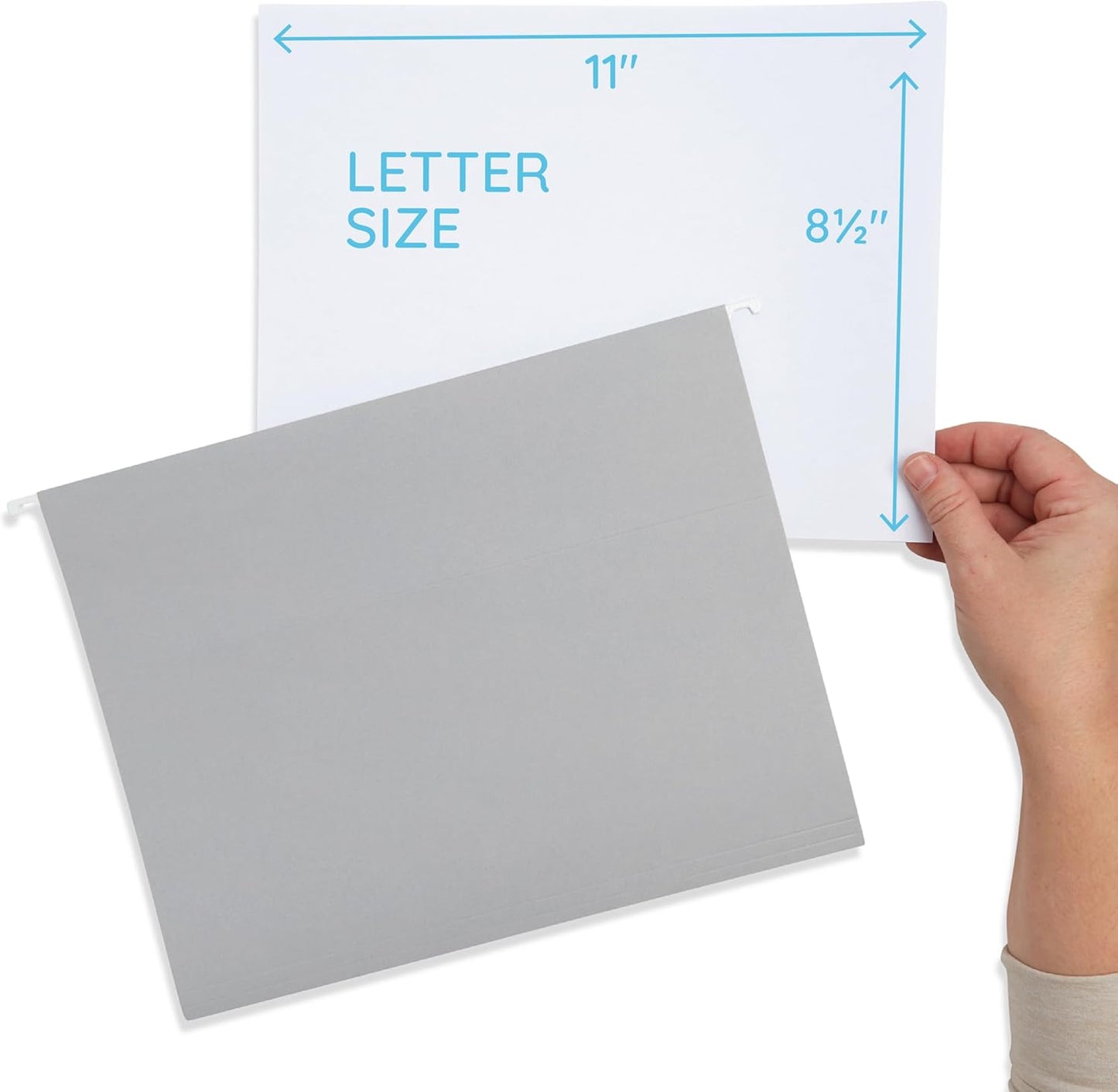 25 Blue Summit Supplies Grey Hanging File Folders Letter Size - Durable 11pt Paper, Hanging File Folders Gray, Plastic Tabs and Inserts Included, Perfect for Office Organization