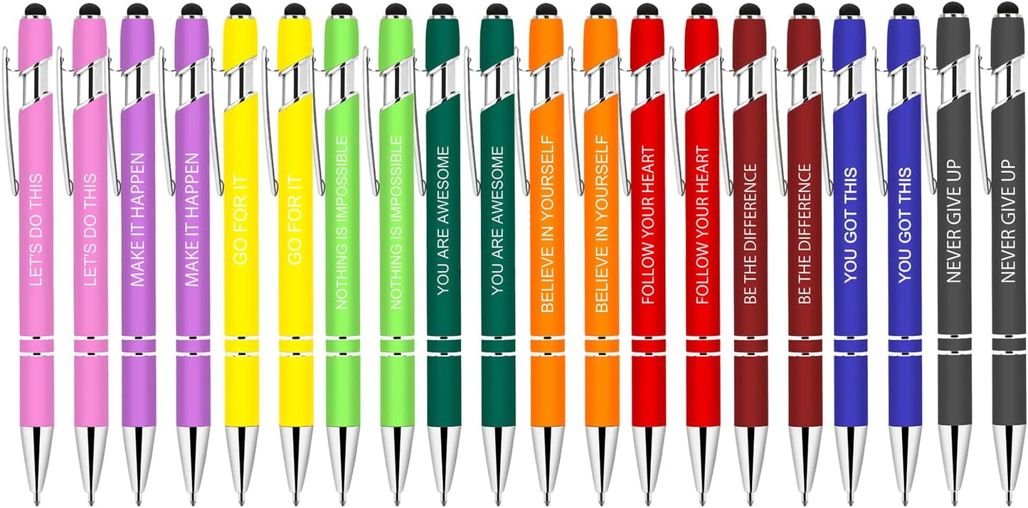 20 Pcs Inspirational Pens Bulk - Motivational Ink Ballpoint Pen with Quotes Stylus Tip Nurse Gifts for School Coworkers Office Supplies Black Ink
