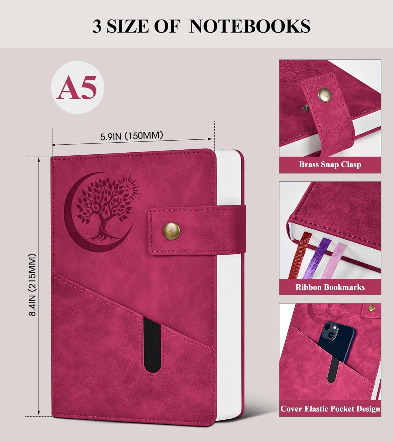 365 Page Thick Lined Journal Notebook for Men Women, A5 Leather Journals for Writing, Hardcover Notebooks for Work, School, Note Taking,Travel, Business,Personal Diary, College Ruled 5.9" x 8.4"